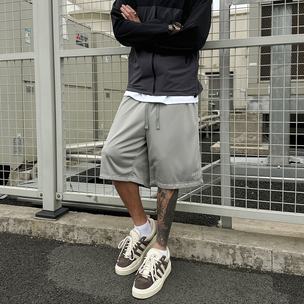 双层重磅网眼绣花短裤透气五分裤