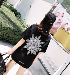 Real photo of 2021 summer dress ins super fire Street Korean fashion letter printing loose medium length T-shirt