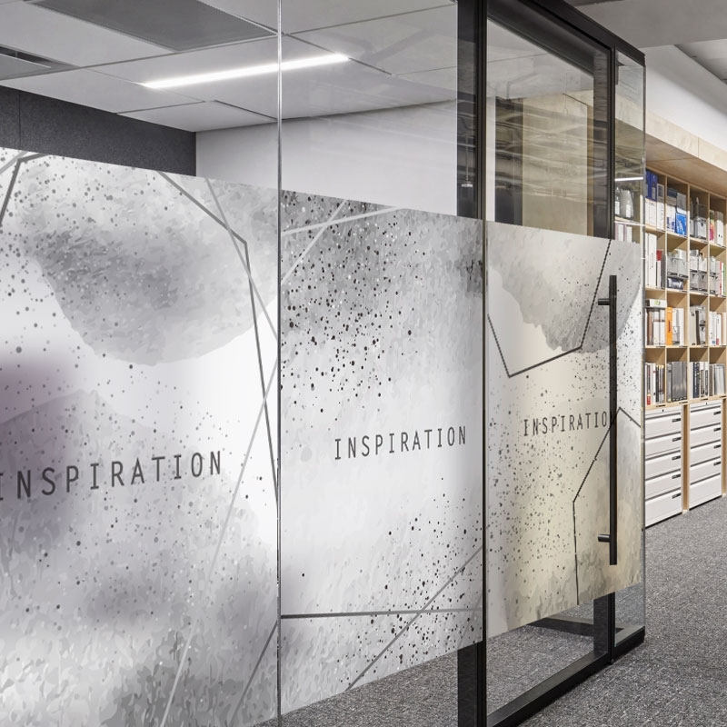 爱贴定制磨砂静电膜玻璃贴膜圆点线条水墨商务办公室会议室-迸发