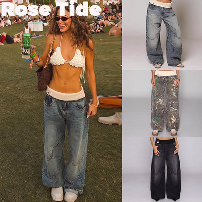 正品Revicedenim刺绣阔腿牛仔裤