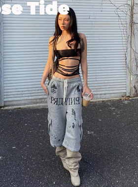 Rose Tide买手店正品Praying休闲裤25新品印花灰色工装卫裤七分裤