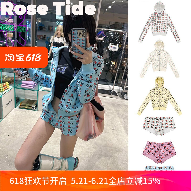 Rose tide买手店正品Ashely williams套装印花修身短卫衣外套短裤