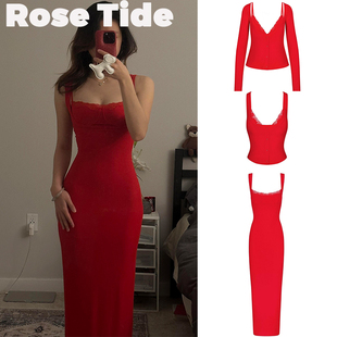 Rose Tide买手店现货正品Skims连衣裙情人节蕾丝拼接背心长袖上衣