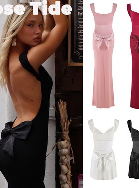 Rose Tide买手店正品Tiger Mist连衣裙蝴蝶结露背礼服吊带长裙