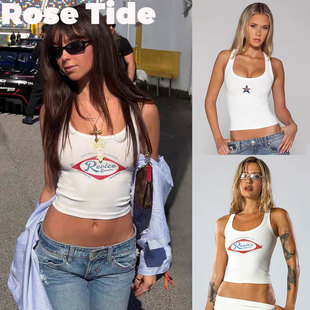Rose tide买手店正品Revice denim背心星星刺绣螺纹工字吊带上衣
