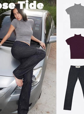 Rose Tide买手店正品Tankair短袖半高领针织上衣修身直筒牛仔裤