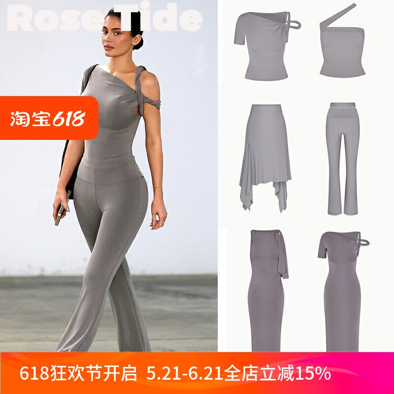 Rose Tide买手店正品折扣KHY短袖肯豆Kylie同款扭结不对称T恤长裤