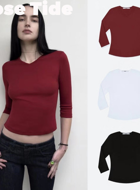 Rose tide买手店正品Tankair上衣25新品V领弹力七分袖打底衫T恤