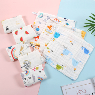 25*25cm六层纱布纯棉小方巾5条装拉伸测量误差2cm【颜色随机】