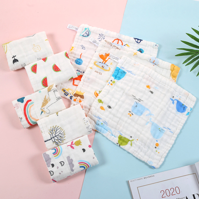 25*25cm六层纱布纯棉小方巾5条装拉伸测量误差2cm【颜色随机】