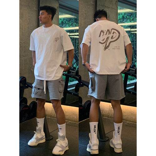 欧美式街头潮牌oversize短袖t恤男夏季重磅纯棉高中生小领口上衣