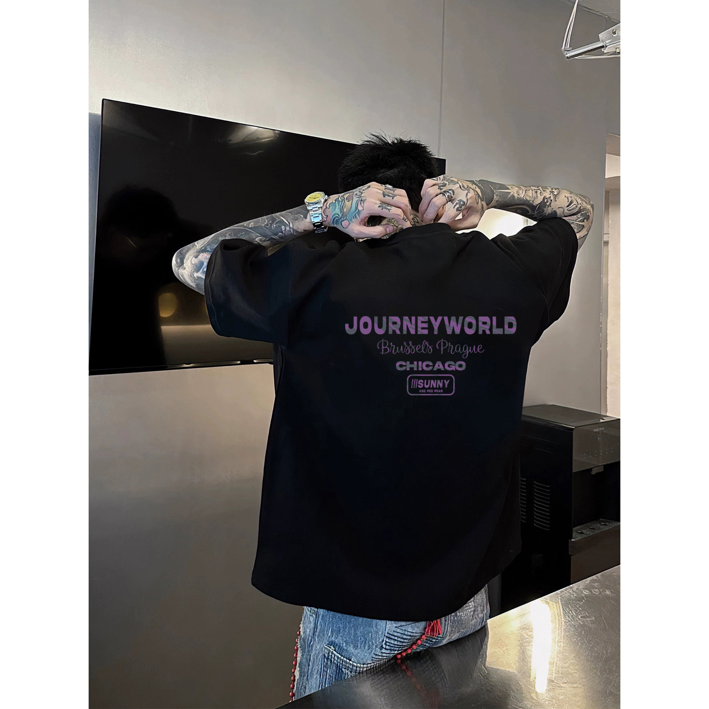 美式高街hiphop标语宣言短T恤