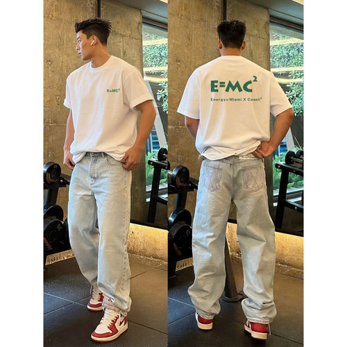 美式潮牌物理公式E=MC印花短袖t恤男夏季重磅纯棉休闲百搭上衣