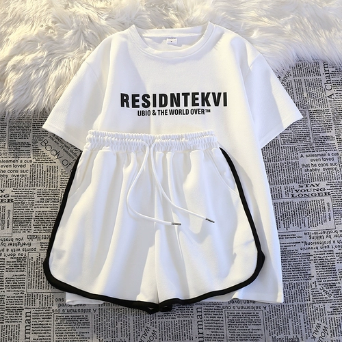 Летняя футболка с коротким рукавом, комфортный комплект, модный спортивный костюм для отдыха, свободный крой, для бега