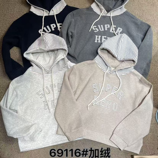 1986加绒卫衣2025冬时尚 上衣69116 百搭休闲宽松简约字母长袖