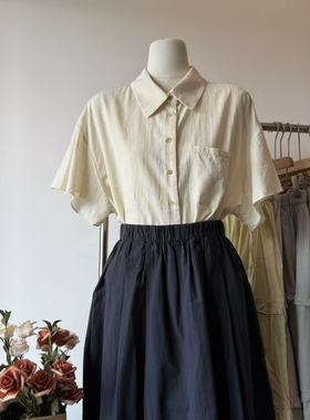 文艺衬衫2025夏日系文艺休闲百搭宽松纯色减龄短袖衬衣13276