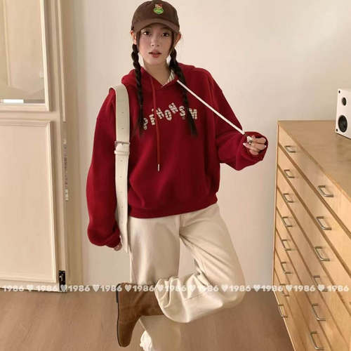 1986连帽卫衣2025秋冬时尚百搭休闲宽松简约字母长袖上衣61663