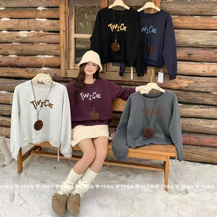 1986加绒卫衣2025冬圆领时尚 上衣61668 百搭休闲宽松简约字母长袖