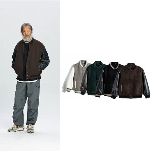 麦尔登毛呢荔枝真牛皮棉服