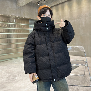 潮牌儿童黑色连帽羽绒服2023新款男童加厚冬装男孩白鸭绒冬季外套
