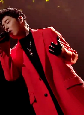 潘玮柏毛呢大衣男中长款过膝明星同款红色羊绒风衣外套秋冬季宽松