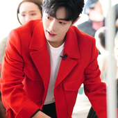 毛呢大衣男短款 红色肖战明星同款 羊绒外套修身 韩版 秋冬季 休闲夹克
