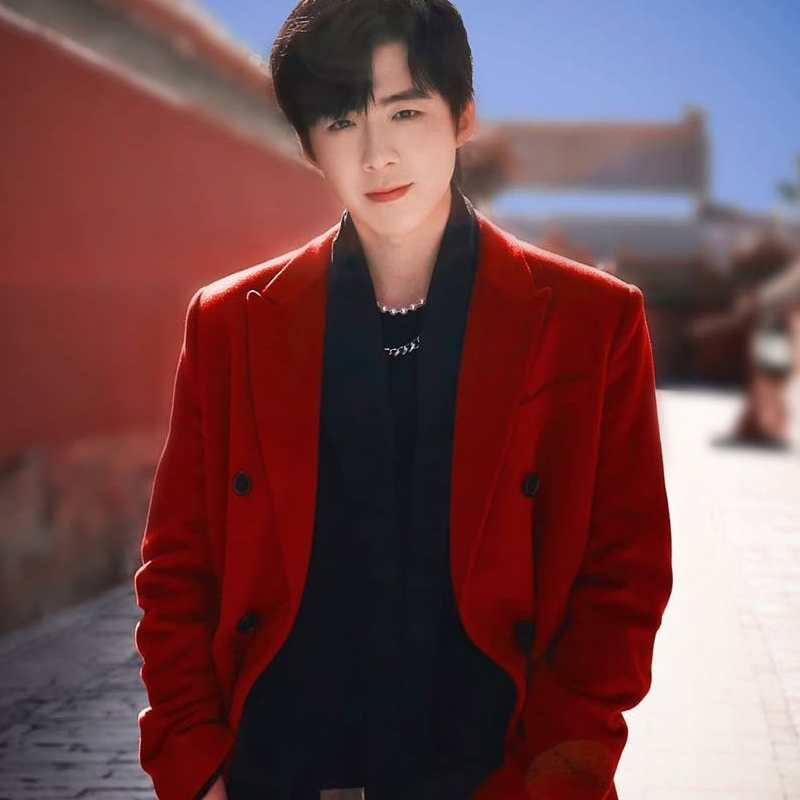 大红色仿羊绒大衣男中长款秋冬季