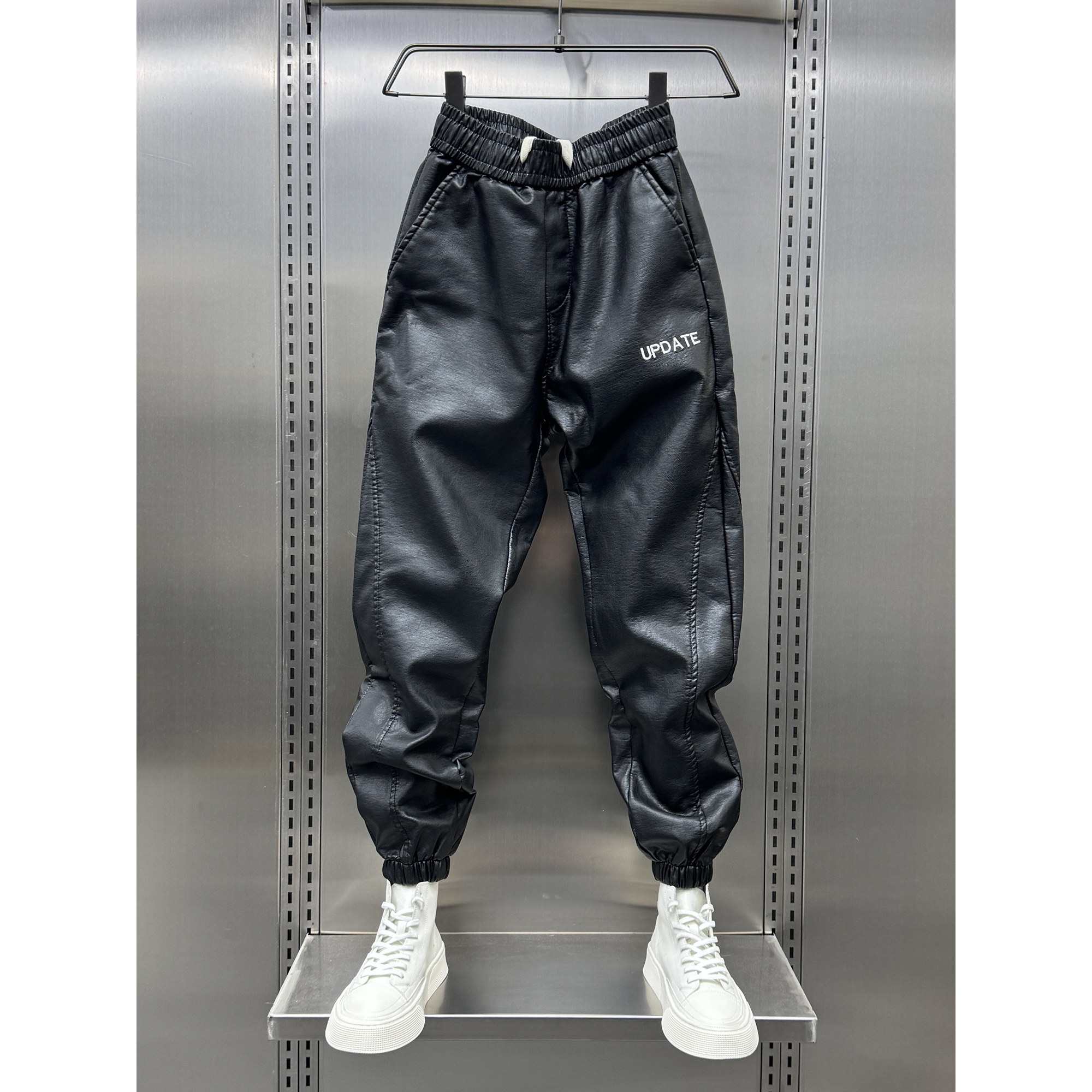 外卖骑手防风加绒皮裤冬骑行裤男