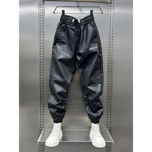 外卖骑手保暖防风加绒皮裤男士冬季2025新款潮流摩托车骑行裤男款