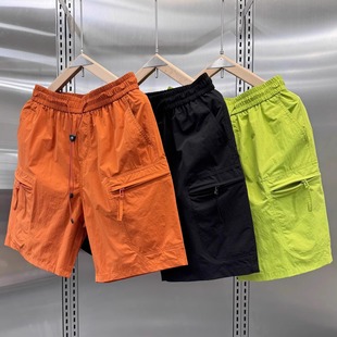短裤 拉链口袋工装 男士 纯色沙滩裤 夏季 宽松户外速干运动五分裤 新款