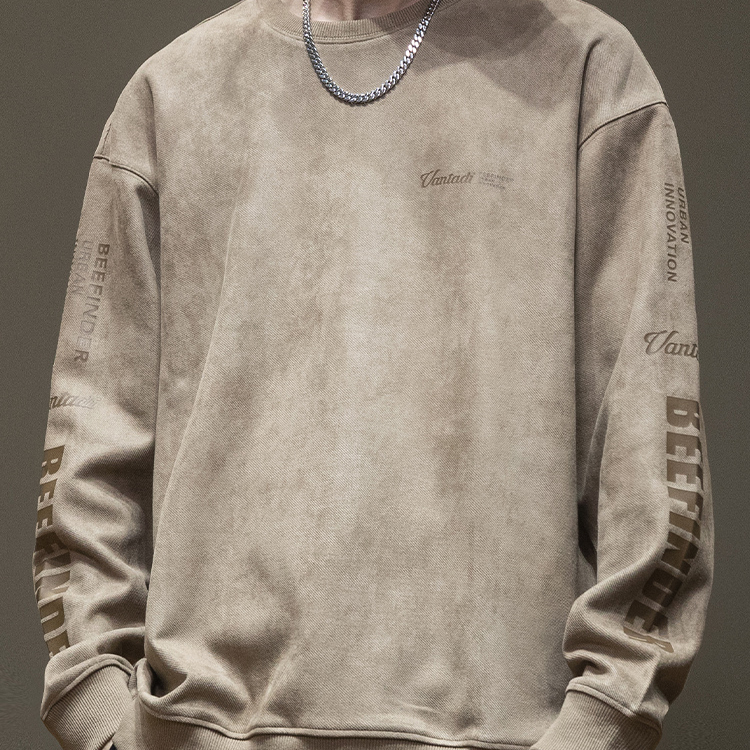 麂皮绒卫衣男圆领加绒长袖上衣