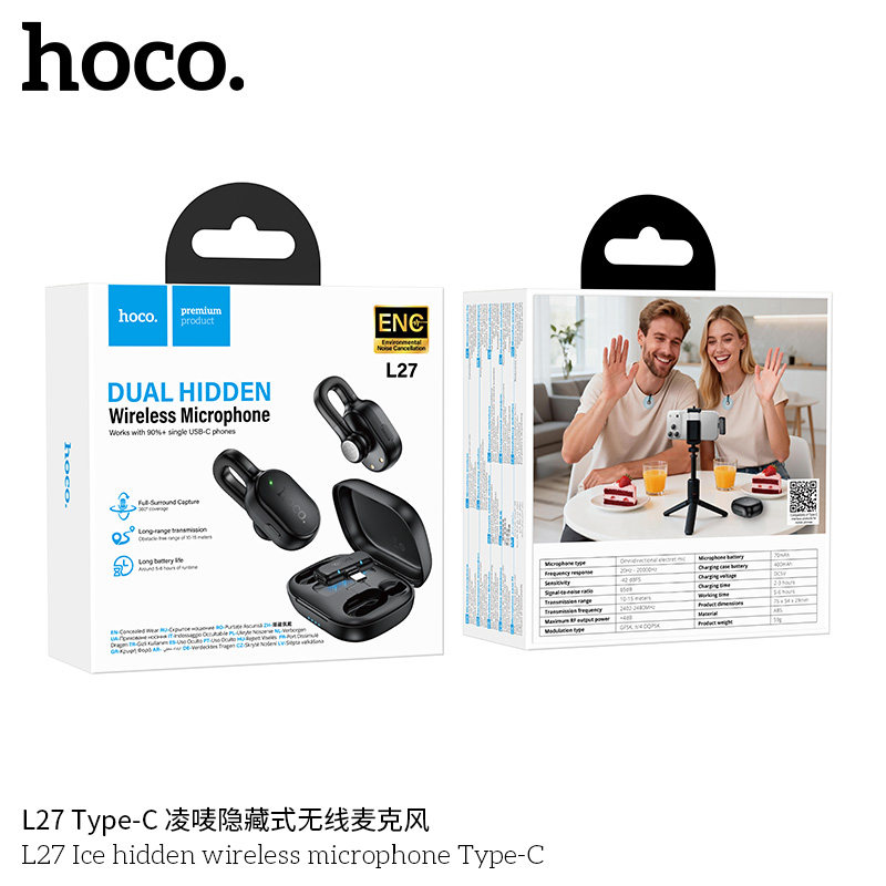 HOCO/浩酷 L27 Type-C凌唛隐藏式无线麦克风户外直播会议上课采访