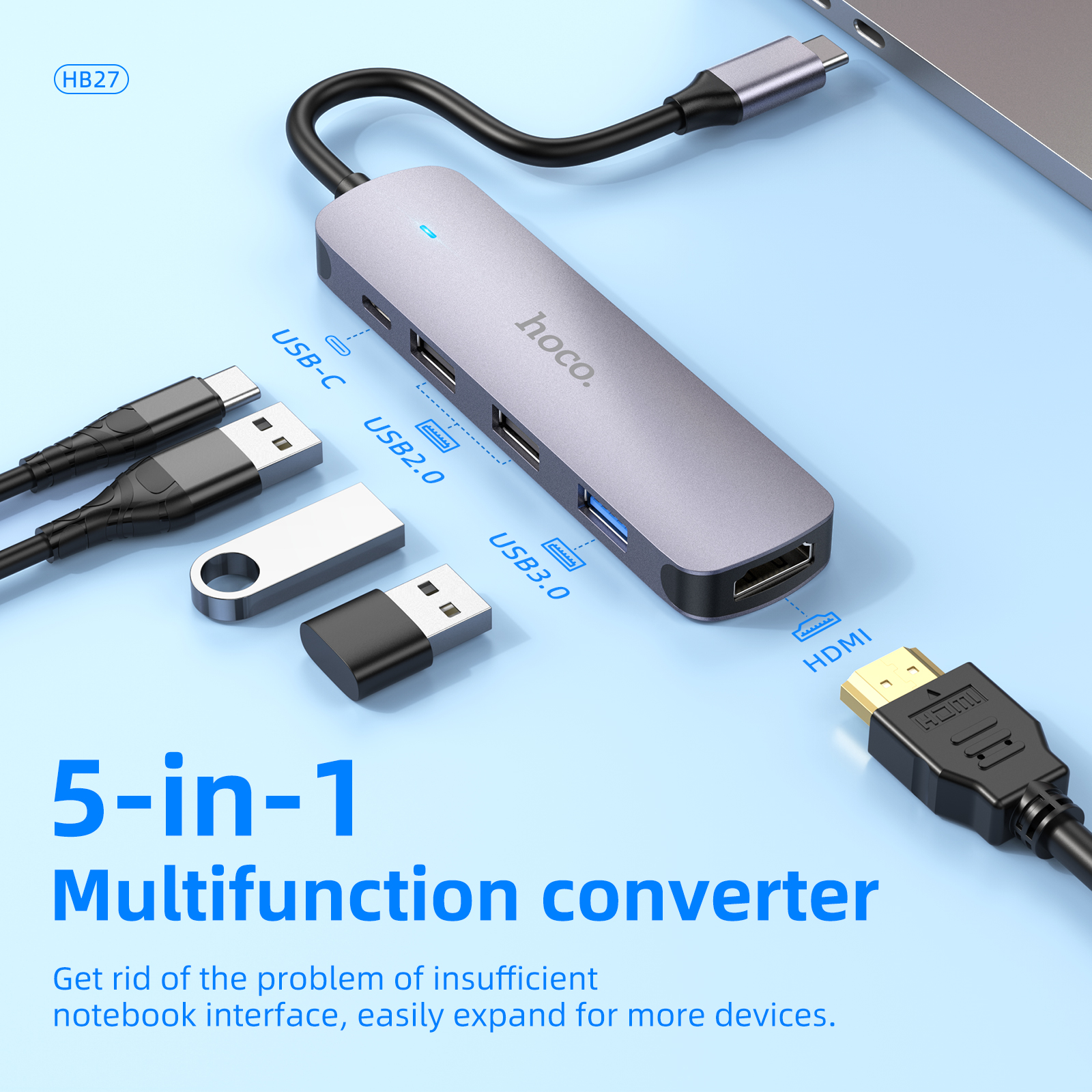 HOCO/浩酷 HB27易朗Type-C多功能转换器 HDTV+USB3.0+USB2.0*2+PD