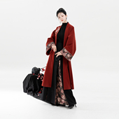 素绣花对襟外套织金改良三裥裙汉服 暗系黑红汉元 织造司 金粉花笺
