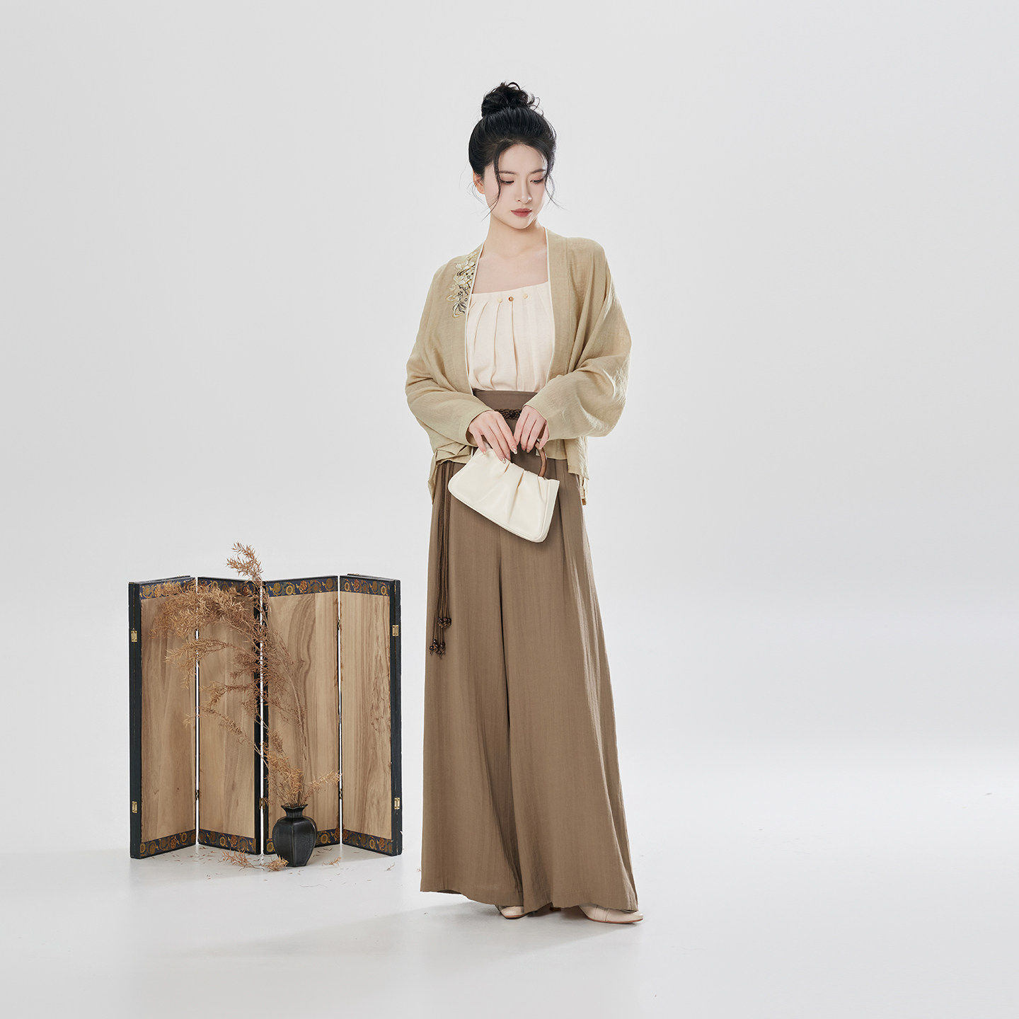 织造司[归田居]新中式飞机袖上衣改良汉服宋抹宋裤宽松阔腿裤子女图片