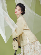 китайский костюм 织造司原创明制国风汉元素[种花得花]方领半袖衫褶裙汉服女夏日常