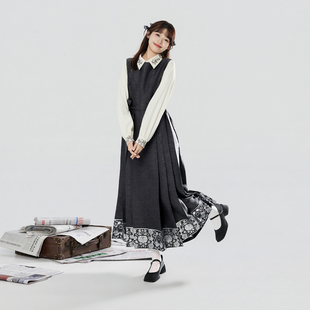 织造司[书砚]无袖连衣马面裙改良明制汉服中式刺绣翻领衬衫上衣女