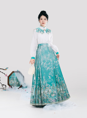 织造司[蜉蝣]绣花云肩立领长袖缎面提花衬衫上衣明制妆花马面裙女