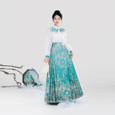 织造司[蜉蝣]绣花云肩立领长袖缎面提花衬衫上衣明制妆花马面裙女