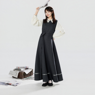 学院风刺绣长袖 新中式 衬衫 上衣无袖 裙 织造司 连衣裙女气质款 染雾