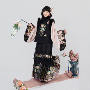 妆花马面裙旗袍马甲套装 原创明制汉服交领琵琶袖 晴蓉暖翠 织造司