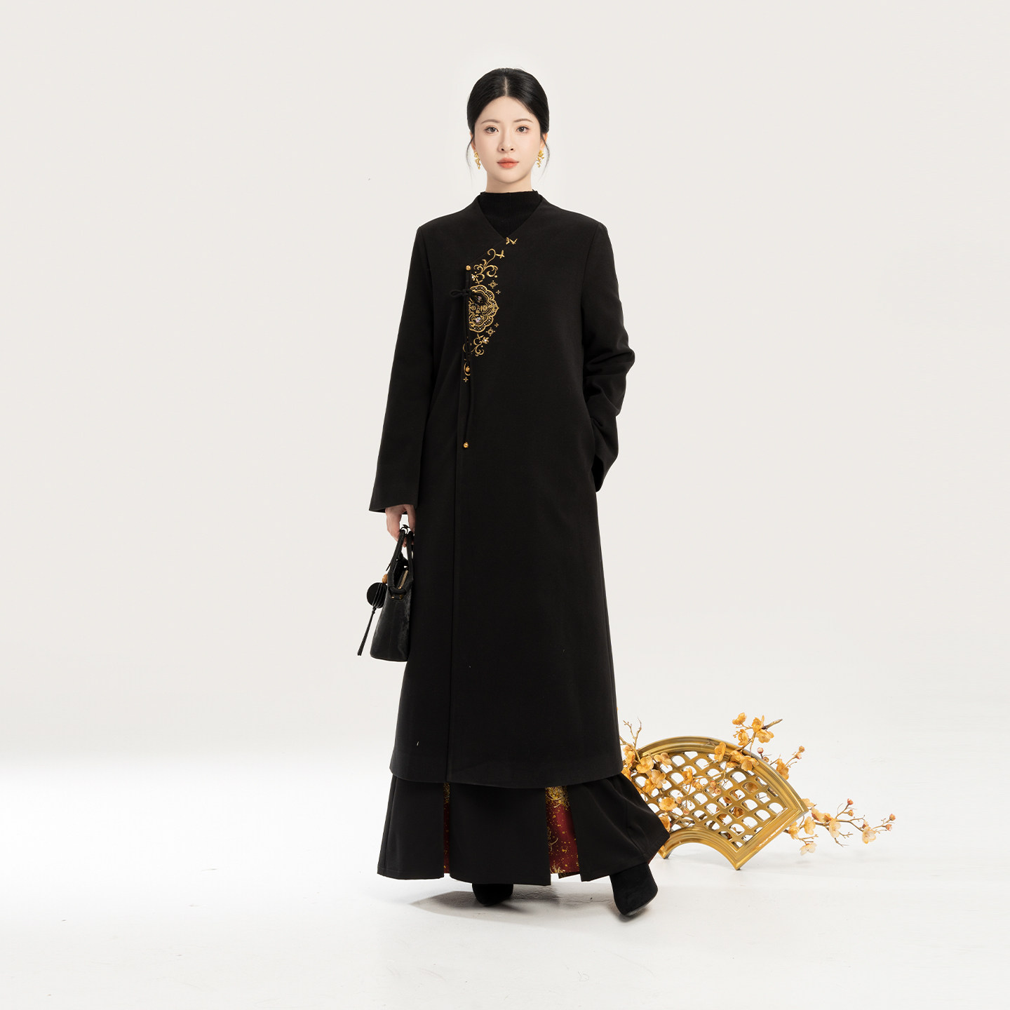 织造司[颂禧]新中式过年红色战袍国风v领毛呢大衣外套女2025新款,女装/女士精品,汉服套装,淘宝优惠券,粉丝福利购,淘宝优惠卷