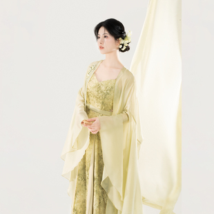 外披新中式 国风渐变绣花阔袖 吊带连衣裙改良裥裙 山茶煮水 织造司