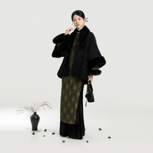 织造司[砚时]新中式合领半臂袄提花绒外套上衣百搭高领毛衣马面裙