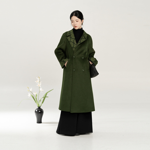 织造司[青黛山]新中式翻领羊毛呢子大衣外套针织高领毛衣阔腿宋裤