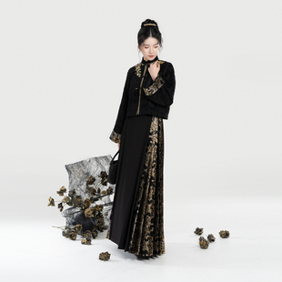 素立领对襟短衫 优雅黑金系汉元 织金马面裙半身裙 金盏牡丹 织造司