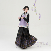 宴妩 原创清汉女无袖 厂领坎肩提花马甲改良宋裤 织造司 马面裙套装