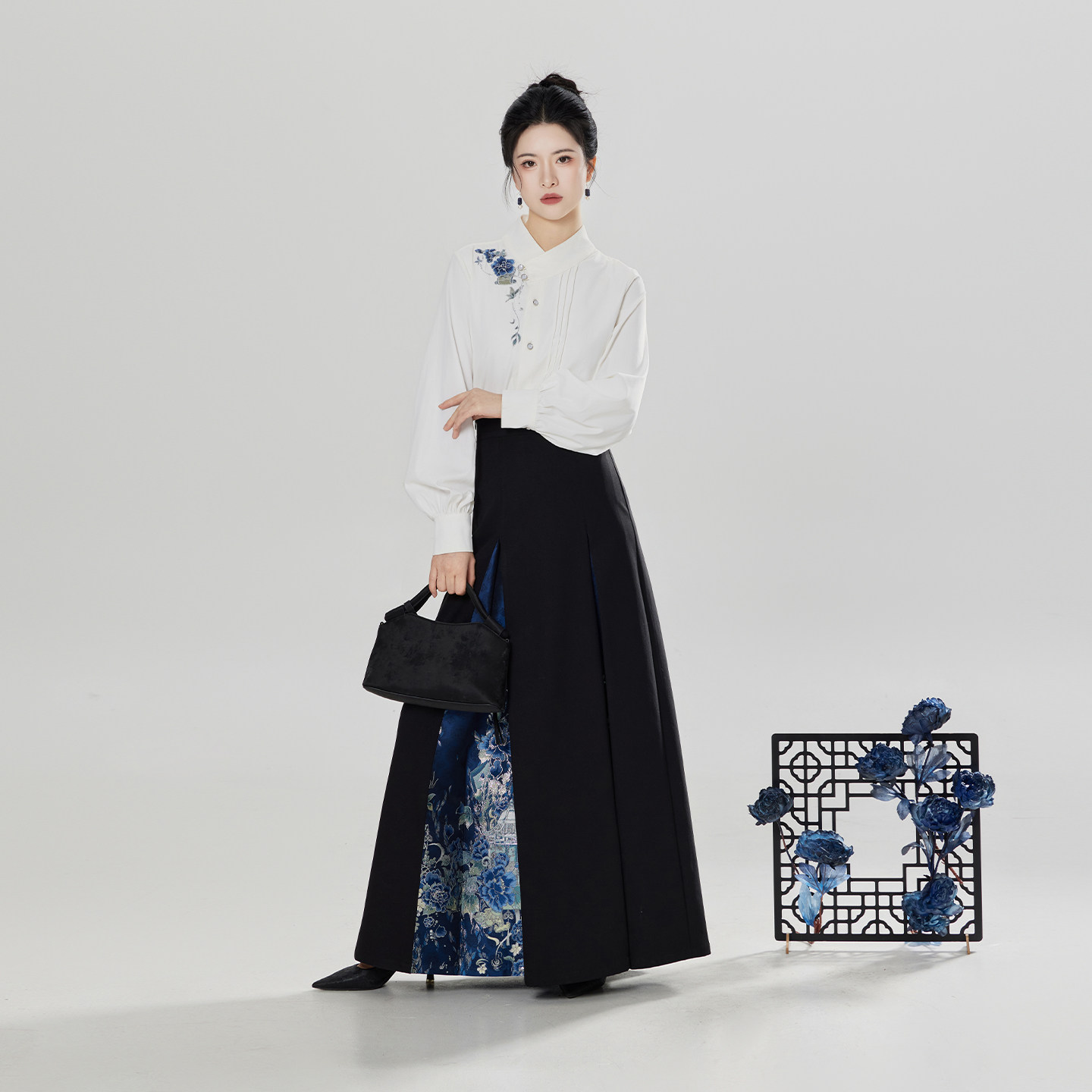 织造司[芙蓉灯]新中式国风衬衫女高级感衬衣改良三裥裙半身裙套装