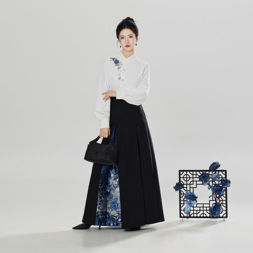 织造司[芙蓉灯]新中式国风衬衫女高级感衬衣改良三裥裙半身裙套装