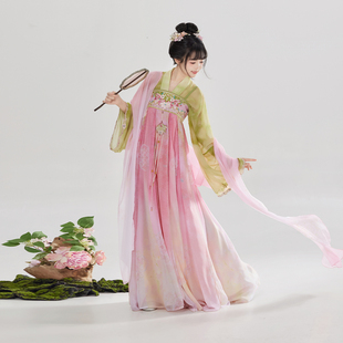 织造司[桃李笺]唐制汉服法门寺开衫雪纺披帛齐胸刺绣吊带连衣裙女